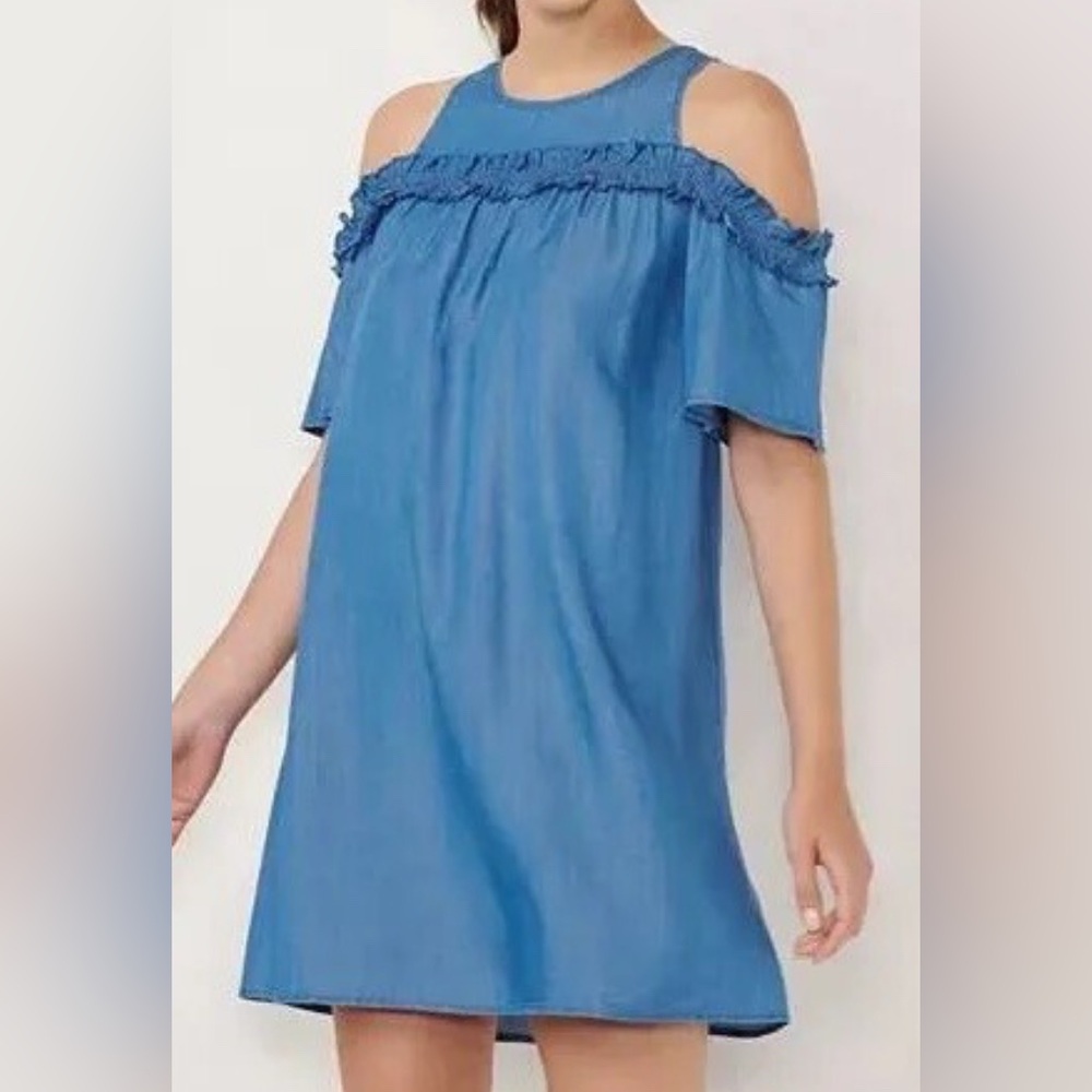 LAUREN CONRAD Women's Chambray Denim Jeans Cold-Shoulder Dress Size XS